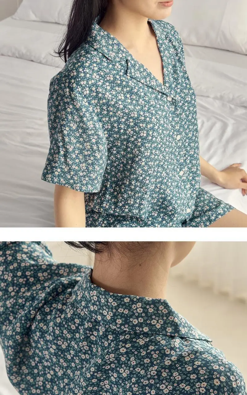 [모던하우스] L 모달100% 부드럽고 시원한 반팔 잠옷세트 네이비꽃 상세페이지 15